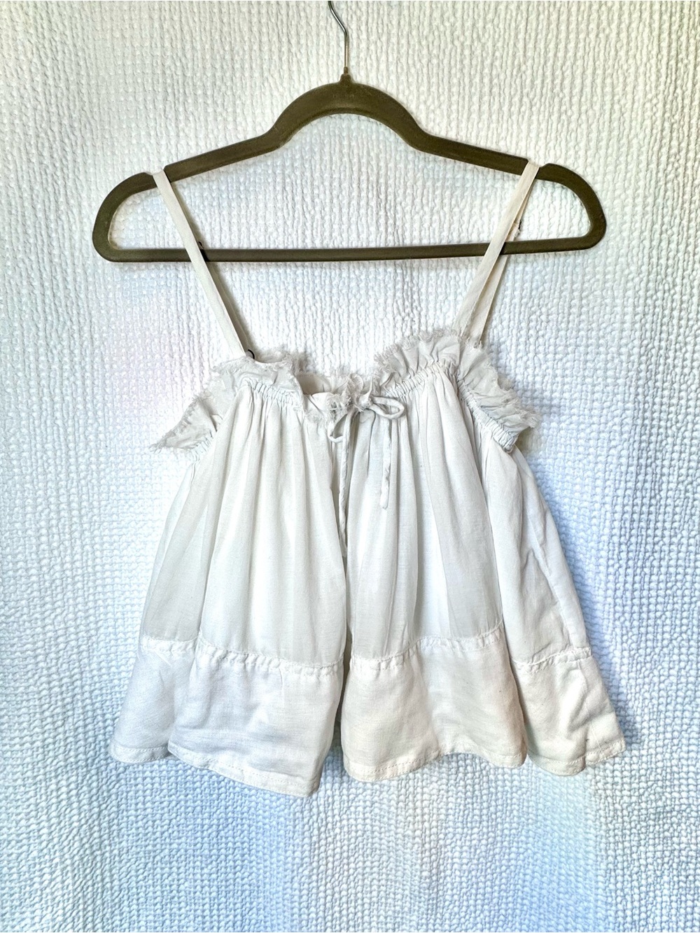 PILCRO Anthropologie Flouncy Spaghetti Strap Cami Top with raw edge and bow